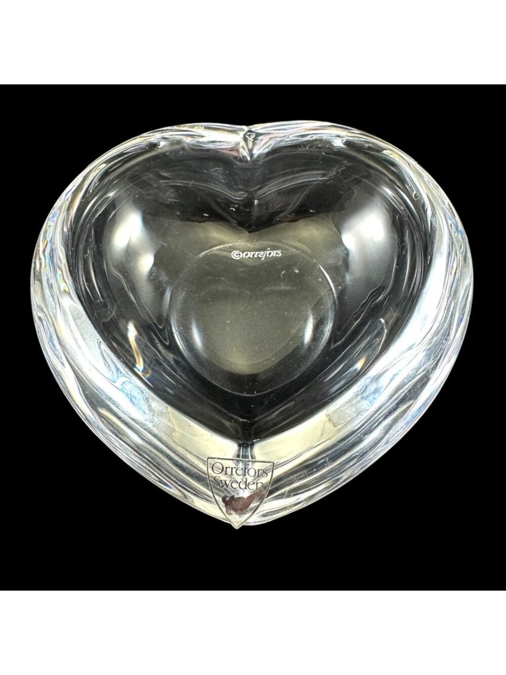 Orrefors Amour Art Glass Trinket Bowl Heart Shaped Vintage 1980s Made in Sweden